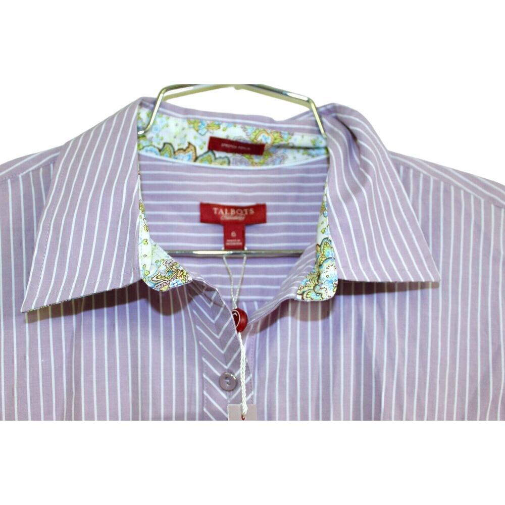 Talbots 6 Haberdashery Purple or Green Stripe Fitted Long Sleeved Blouse NWT $69 - Picture 6 of 7